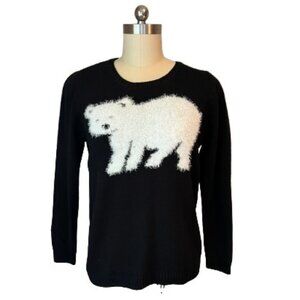 Style & Co. Polar Bear Eyelash Trim Black & White Sweater - NWOT